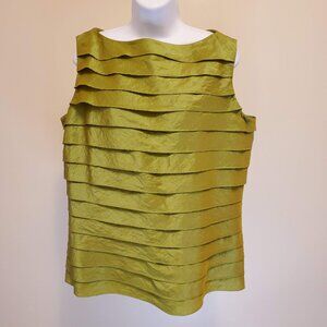 Soraya Golyari Iridescent Apple Green Shutter Pleated Sleeveless Blouse Top - 1X